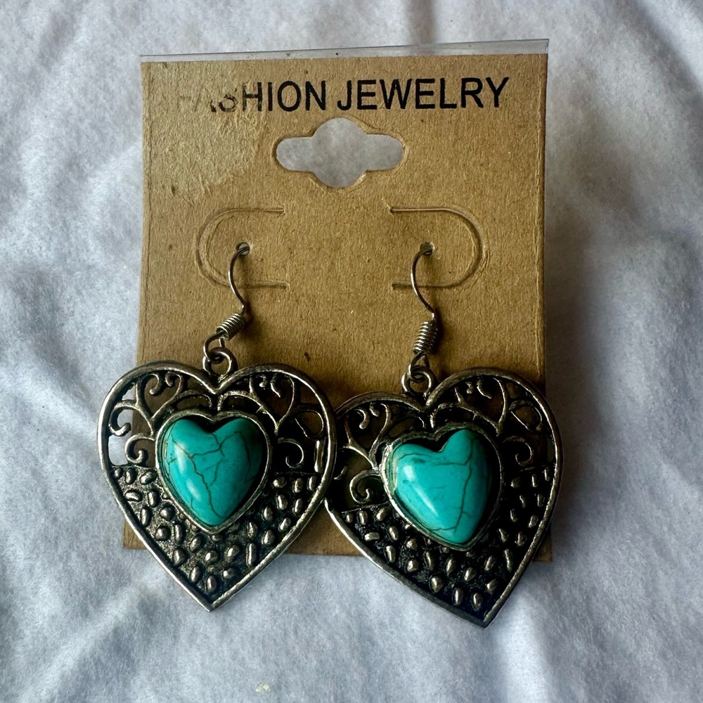 Heart-Shaped Turquoise Earrings